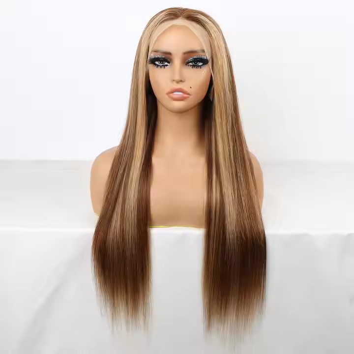 EN Balayage Highlight P4/27 Color 13x4 Lace Frontal Straight Human Hair Wig
