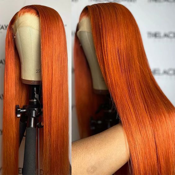 EN Ginger Orange Color Straight 13x4 Lace Front Human Hair Wig